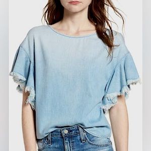 Melrose and Market Chambray Ruffle Sleeve Blouse - Size S